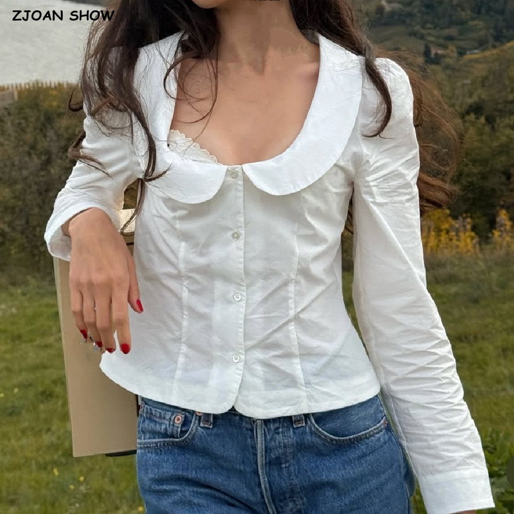 Puff Sleeve Blouse - Dulce primavera blanco cuello Peter Pan