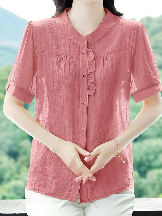Women Fashion Over 40 - Camisa de manga corta de lino