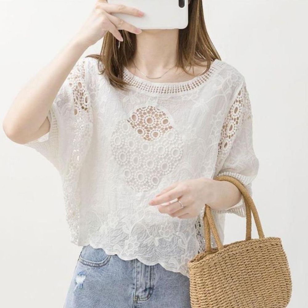 Women'S Fashion Hoodies - Poncho de punto calado blanco con