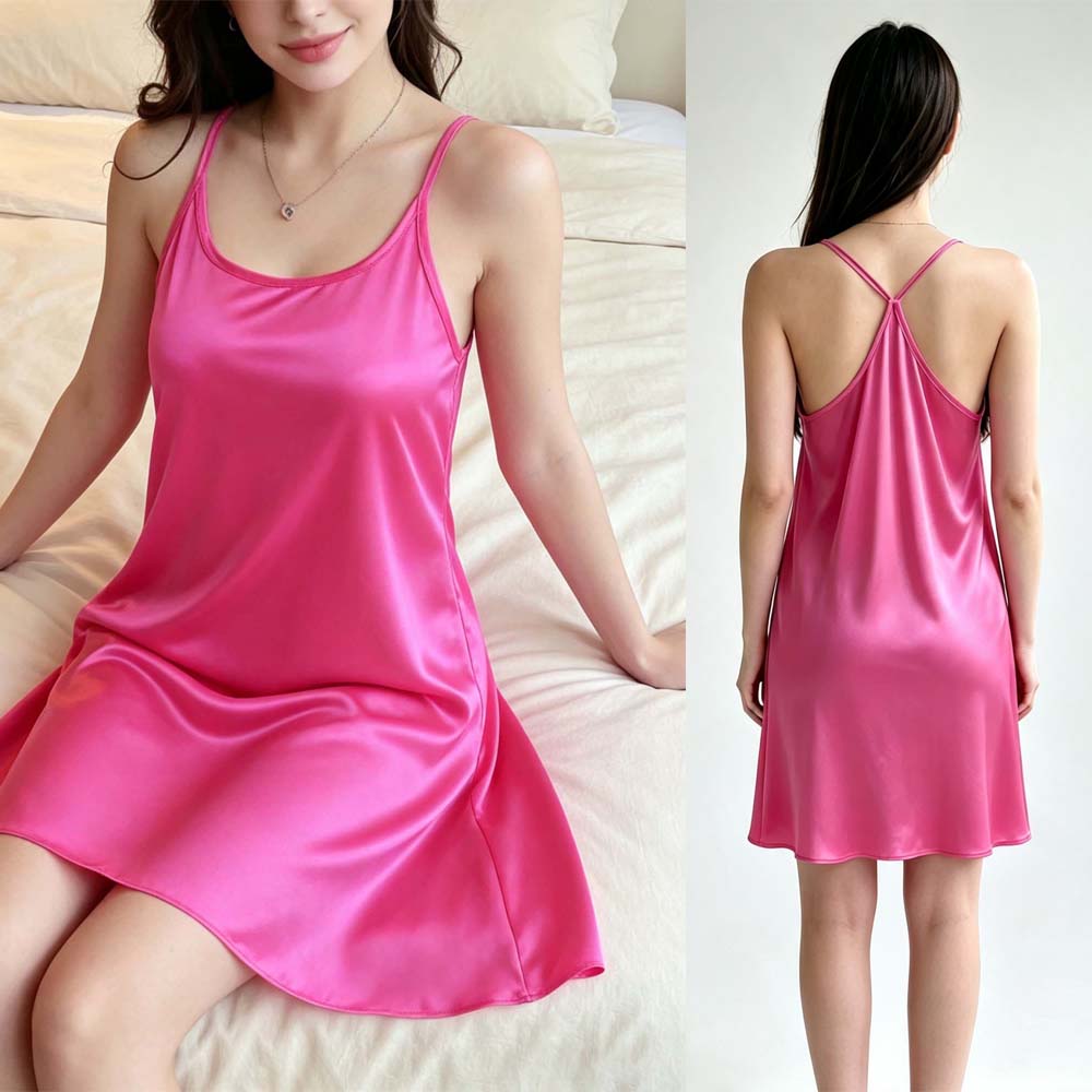 Spaghetti Strap Dress - Vestido de Casa Sexy Rosa para