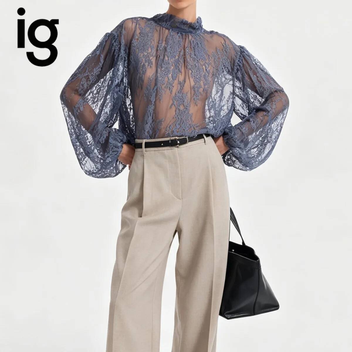 Blusa de encaje transparente p - Puff Sleeve Blouse reseña y precio