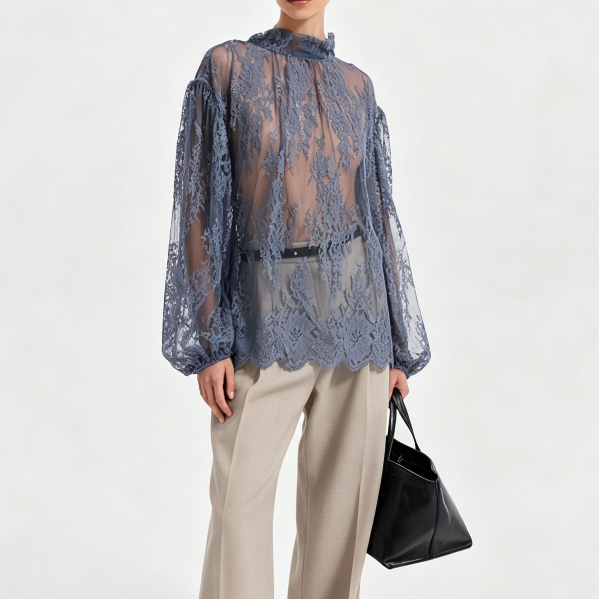 Blusa de encaje transparente p - Puff Sleeve Blouse reseña y precio