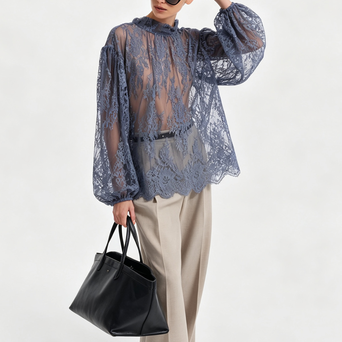 Blusa de encaje transparente p - Puff Sleeve Blouse reseña y precio