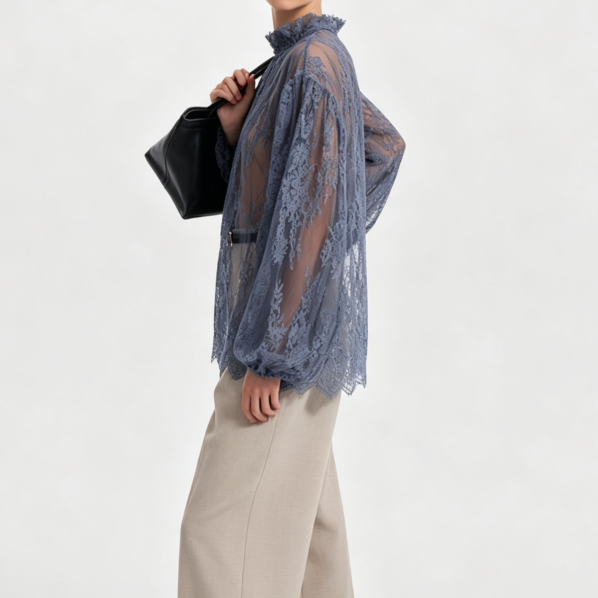 Blusa de encaje transparente p - Puff Sleeve Blouse reseña y precio