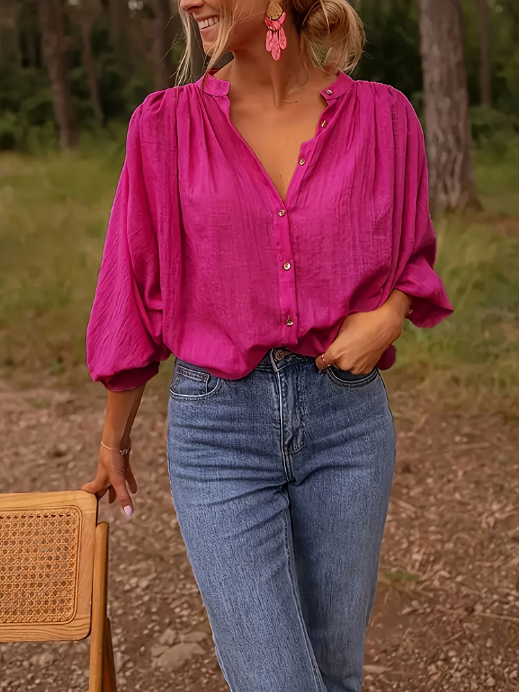 Nueva camisa elegante de manga - Puff Sleeve Blouse reseña y precio