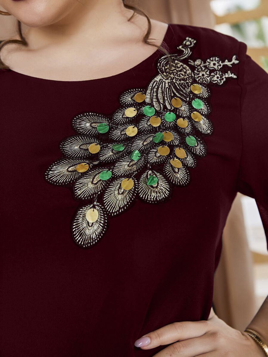 Top de pavo real bordado para  - Puff Sleeve Blouse reseña y precio
