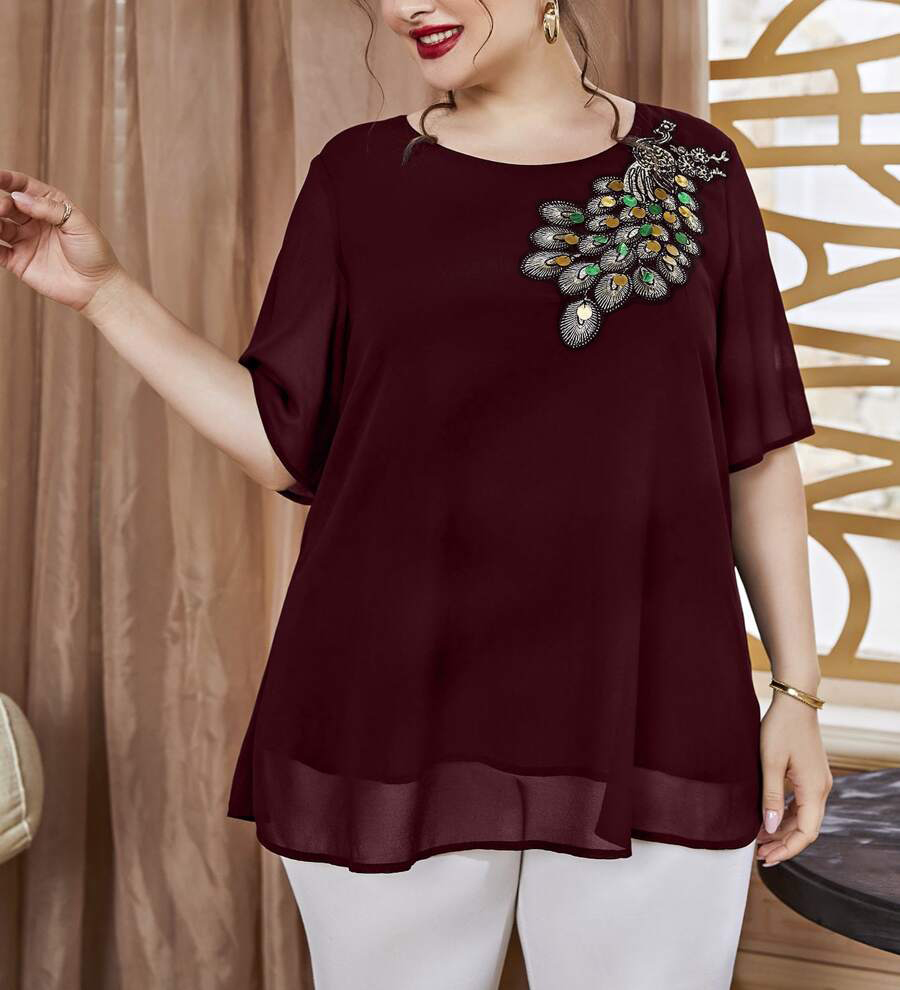 Top de pavo real bordado para  - Puff Sleeve Blouse reseña y precio